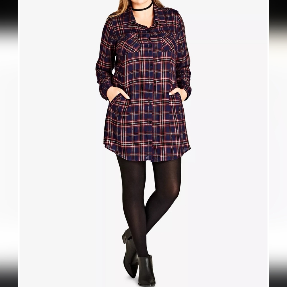 City Chic Trendy Plus Size Plaid Tunic Shirt